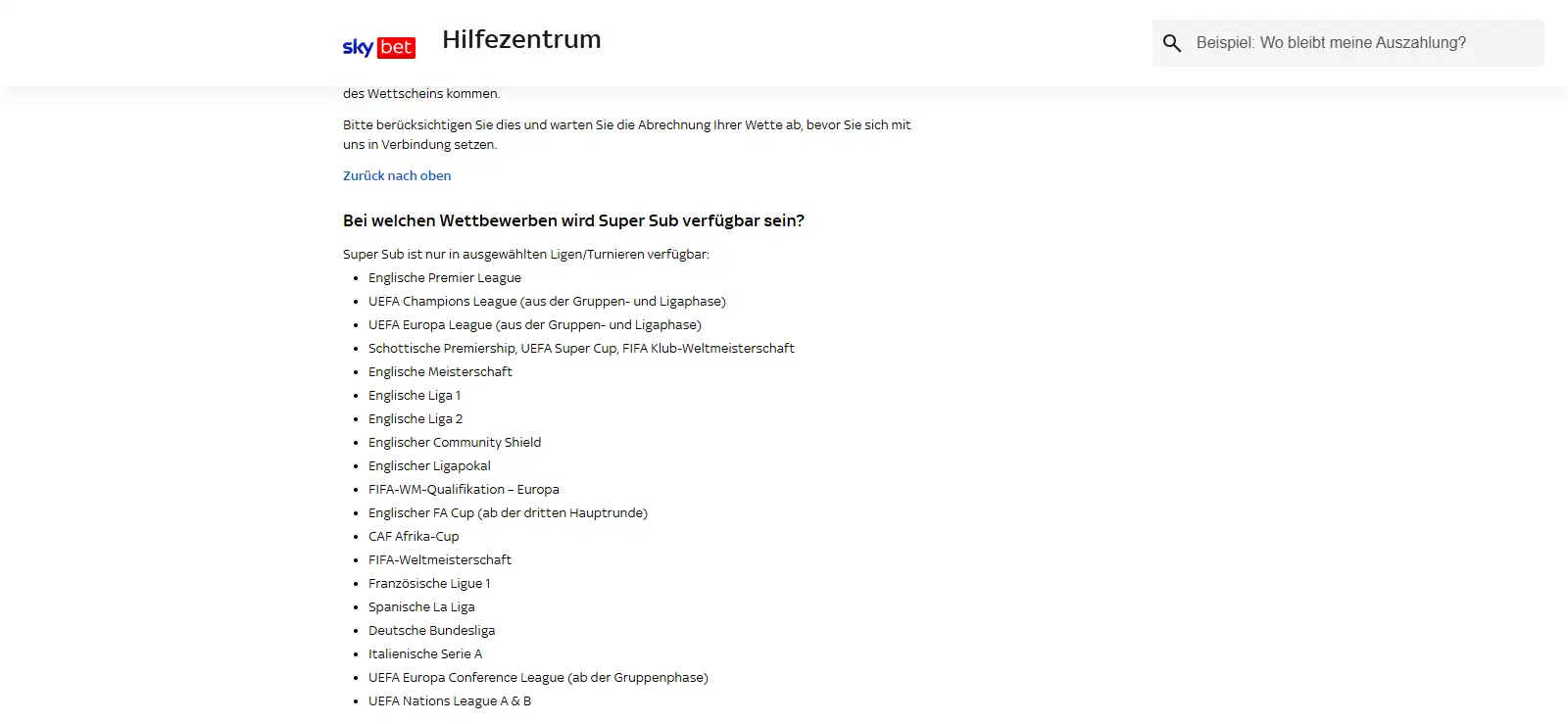 Sportwettbereich von Sky Bet mit Sportarten und zugehörigen Marktgruppen