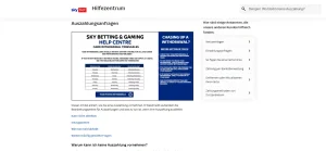 Hilfeseite von Sky Bet über Auszahlungsverfahren und Bearbeitungszeiten